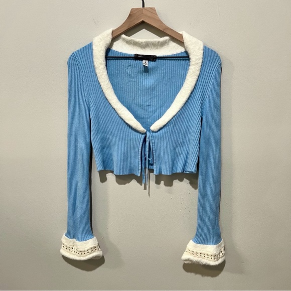 Urban Outfitters Rosie Faux Fur Trim Cardigan Medium - Picture 2 of 6